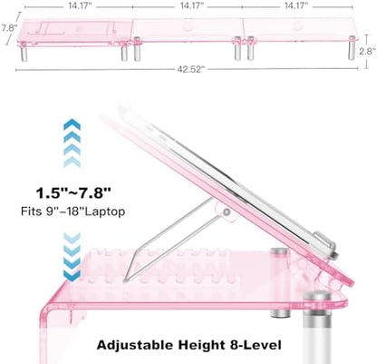 Pink Acrylic Dual Monitor Stand Riser,Laptop Riser Adjustable to 8 Angles