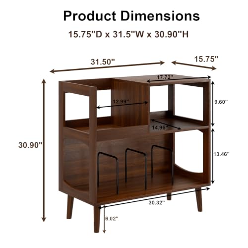 Record Player Stand with Vinyl Storage, Mid-Century Turntable Stand, Walnut