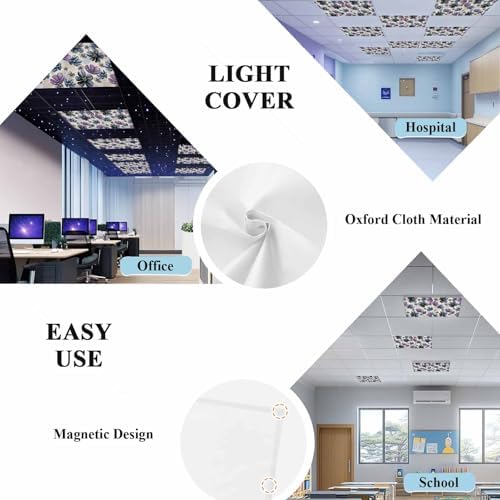 Retro Beige Purple Flower Magnetic Fluorescent Light Covers for Ceiling Lights 2 x 4 Feet,Ombre Blue Green Blossom Floral Office Classroom Kitchen Drop Ceiling Light Covers Filters Shade Panel 2 Packs