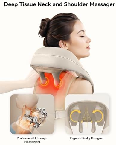 Snailax Cordless Neck & Shoulder Massager with Kneading, Heat, USB-C