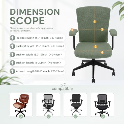 4 Pcs Office Chair Covers Pads Set, Oval Rounded Back, Green, Jacquard
