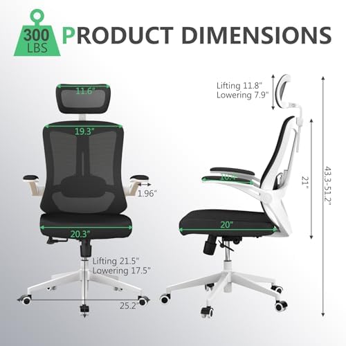 Multifunctional Ergonomic Office Chair—Features an Adjustable headrest, Reclining backrest, and Lumbar Support; Suitable for Home Offices, workplaces, and Dorm Rooms (Black with White Frame)