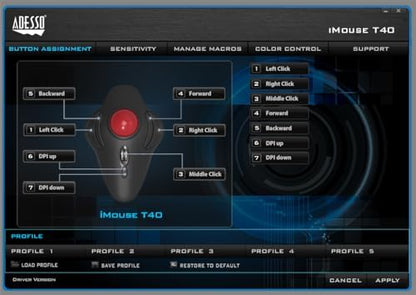 Adesso iMouse T40 Wireless Ergonomic Finger Trackball Mouse