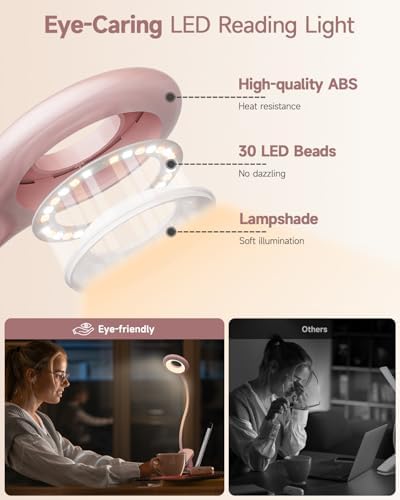 CUHIOY Rechargeable Clip on Reading Light for Bed Headboard, Pink, 1 Pack