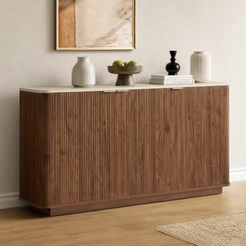 55" Fluted Buffet Sideboard with Storage Cabinet, Walnut