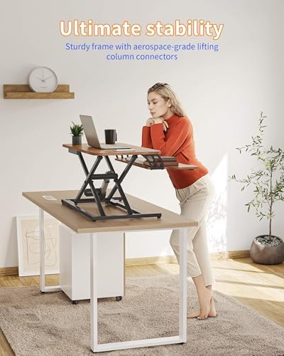 YIHAYO 32" Electric Standing Desk Converter, Adjustable Desk Riser, Brown