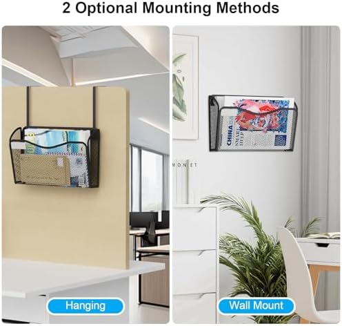 BOHDK Wall File Organizer, 1Single Pockets Mesh Hanging File Organizer, Mount Document Magazine Rack with Labels, Hanging File Folders for Office, Home and School, Black