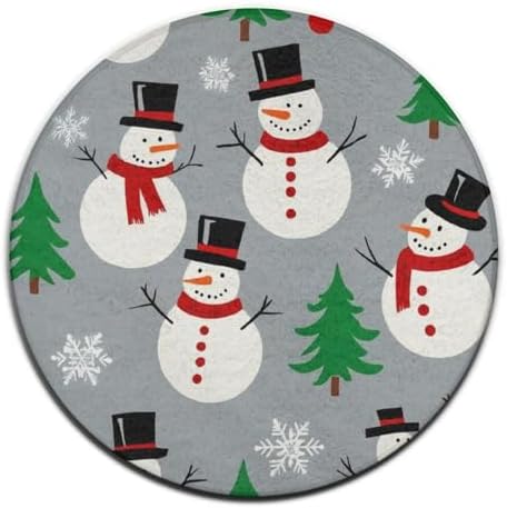 Fashion Round Area Rug Large Non Slip Carpet, Snowman and Snowflake Pattern Unisex Home Decor Mat
