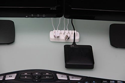 Heaviest Cable Organizer on the Market! Compact and Weighted Desktop Cord Holder for Desk and Nightstand, Eco-Friendly Silicone, No Bad Smell, Bundled with 4 Reusable Cable Ties! (White)