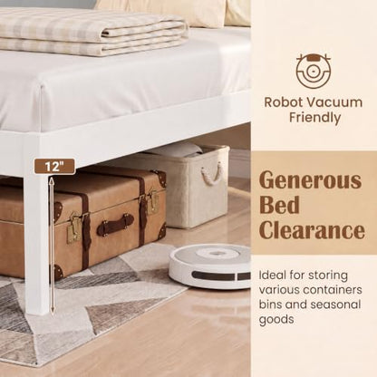 Queen Size Bed Frame, Farmhouse Wooden Platform Bed with Headboard