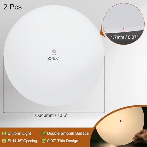 PATIKIL Lampshade Diffuser, 2 Pcs 13.5" Diameter with 3/8" Center Hole Round Diffuser 1.7mm Thick for Drum Lampshades Pendants Light Fits 14-16" Openings, Translucent White