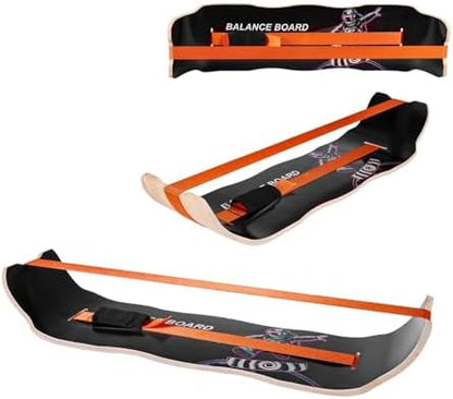 Balance Board for Adults, Wooden Wobble Board Trainer, Standing Desk Exercise Equipment, Yoga & Pilates, Compact Home Gym, Black & Orange