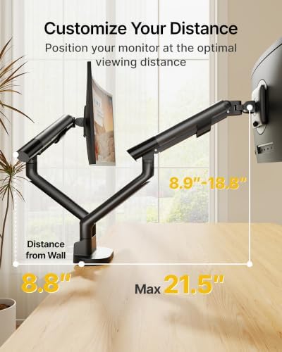 monTEK Aluminum Dual Monitor Arm for 17-40" Screens, 24.3 lbs Each, Black