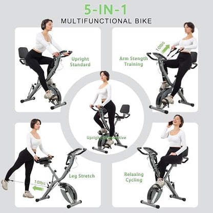 BARWING Stationary Exercise Bike for Home Workout, 5 IN 1 Foldable Indoor Cycling Bike for Seniors, 350LB Capacity, 16-Level Magnetic Resistance, Seat Backrest Adjustments