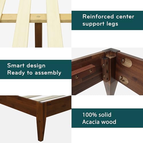 Acacia Mervyn Solid Wood Bed Frame Without Headboard, King Size, Chocolate
