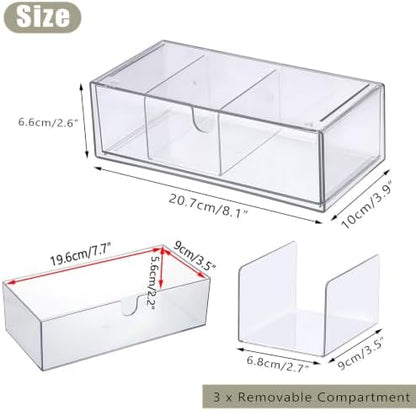 Acrylic Pencil Drawer with Removable Dividers Clear Pull Out Pen Drawer Organizer Stackable Bathroom Organizer for Makeup, Cosmetics, Office Supplies,3 Pack