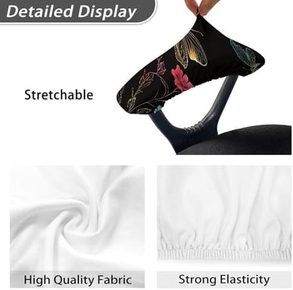 Butterfly Flower Print Office Chair Arm Covers, 2 Pack Dust-Proof Chair Arm Rest Covers Washable, Comfort Elastic Office Chair Armrest Slipcovers for Rotating Chairs