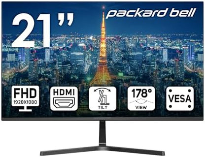 Packard Bell airFrame 21" FHD Monitor, 1920x1080, Ultrawide, VESA Mount Compatible, Tilt Adjustment, HDMI/VGA, Slim Bezel, for Home, Office, and Light Gaming
