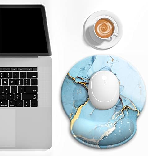 Ergonomic Mouse Pad with Wrist Support, Marble Style Memory Foam Wrist Rest Mouse Pads, Cute Computer Laptop Office Accessories Decor, Pain Relief Mousepad for Gaming Work Men Women, Blue
