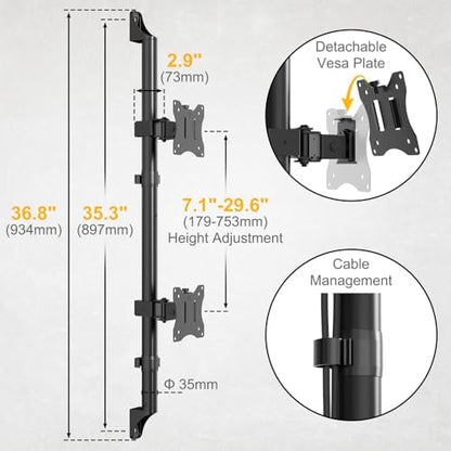 PUTORSEN Dual Monitor Wall Mount for 17-32 inch,Holds 19.8 lbs per Monitor