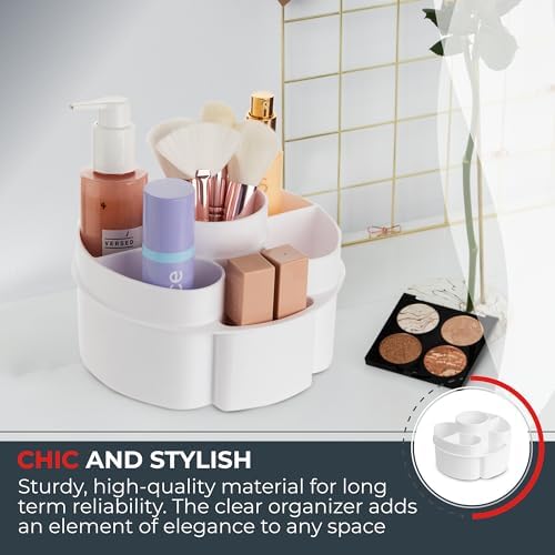 Masirs Small 360 Rotating Makeup Organizer, 5 Compartments, Round White