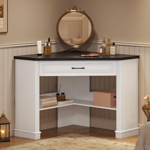 Farmhouse Corner Desk for Small Space, White Small Computer Desk