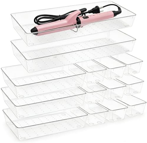 Manalete 14 Pcs Plastic Drawer Organizer with 2 pcs 15"x6" Vanity Organizer