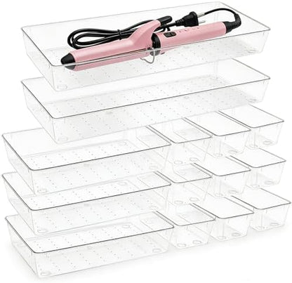 Manalete 14 Pcs Plastic Drawer Organizer with 2 pcs 15"x6" Vanity Organizer