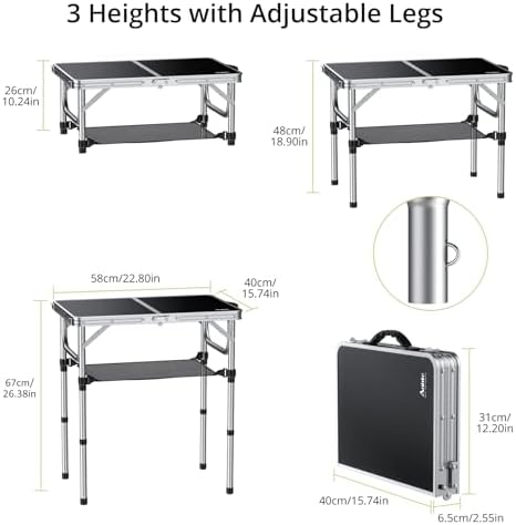 Anbte 2ft Folding Camping Table, 23"x 16" Small Folding Table Portable