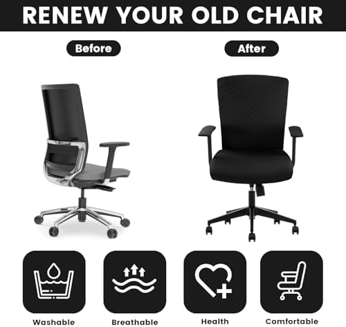 Office Chair Covers Set, Stretch Seat Covers for Chairs Cushion, Computer Chair Cover with Armrest Covers, Gaming Chair Cover Accessories Slipcovers Pads Office Cushion Backrest(Black)