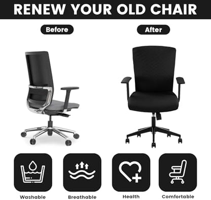 Office Chair Covers Set, Stretch Seat Covers for Chairs Cushion, Computer Chair Cover with Armrest Covers, Gaming Chair Cover Accessories Slipcovers Pads Office Cushion Backrest(Black)
