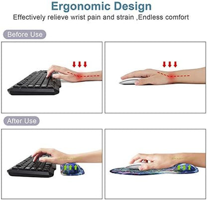 Keyboard Wrist Rest Pad and Mouse pad with Wrist Rest Support Set, Non Slip Rubber Base Wrist Support Mousepad with Ergonomic Comfy Gel Memory Foam for Home Office Efficient Working（Mandala Art)