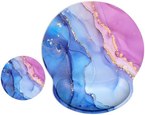 ITNRSIIET Ergonomic Mouse Pad with Wrist Support Wrist Rest Smooth Surface Non-Slip Rubber Base Comfortable Office Supplies Pain Relief, 9.8 x 9.1 inches, Blue Purple Marble Art