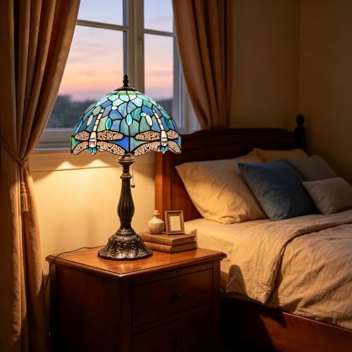 Tiffany Stained Glass Lamp Blue Dragonfly Table Lamp