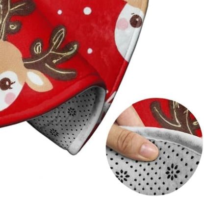 Fashion Round Area Rug Large Non Slip Carpet, Christmas Deer Snowflakes Unisex Home Decor Mat