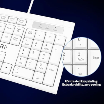 Rii RK907 Ultra-Slim Compact USB Wired Keyboard for MAC and PC-White