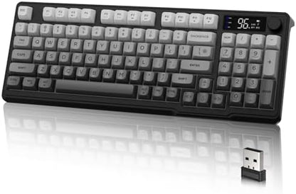 LexonElec M96 Wireless Keyboard, Low Profile Quiet Typing Membrane Gaming Keyboard with Smart Display & Knob, RGB Backlit, USB C Rechargeable, 94 Keys PBT Keycap for Windows PC,Mac,Linux-Moonlit Night