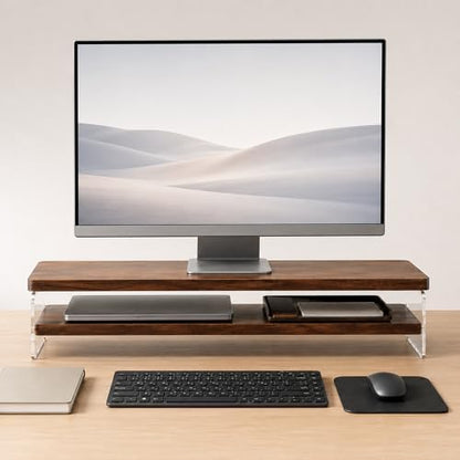 2-Tier Monitor Stand Riser, Keyboard Storage, Wood-Look, Acrylic Sides