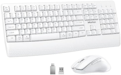 MEETION White Wireless Keyboard and Mouse Combo, Full-Size with Wrist Rest