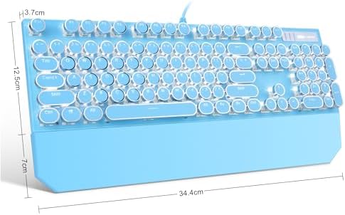 Typewriter Style Mechanical Gaming Keyboard,Retro Punk Gaming Keyboard with White Backlit, 104 Keys Blue Switch Wired Cute Keyboards with Detachable Wrist Rest,Blue Keyboards for Office/PC/Laptop