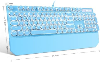 Typewriter Style Mechanical Gaming Keyboard,Retro Punk Gaming Keyboard with White Backlit, 104 Keys Blue Switch Wired Cute Keyboards with Detachable Wrist Rest,Blue Keyboards for Office/PC/Laptop