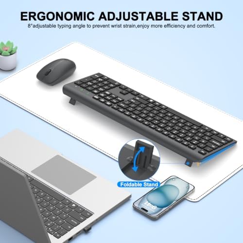 Wireless Keyboard and Mouse Combo, Full-Size Silent Ergonomic Keyboard and Optical Mouse, Long Battery Life, 2.4G Lag-Free Mice Keyboard for Computer, Mac, Laptop, PC, Windows(Gray)