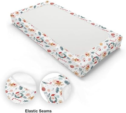 Cartoon Christmas Reindeer Winter Holiday Leaves Snowflakes Pattern Baby Changing Pad Cover, Unisex Christmas Nursery Diaper Changing Table Pad Mat Sheet for Boys Girls-16x32