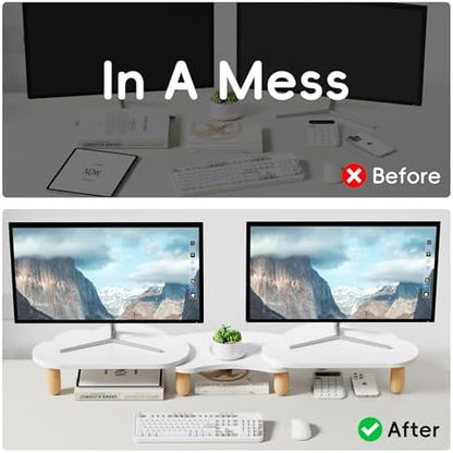 AFOOYO Dual Monitor Stand Riser,Rainbow Cloud Desktop Computer Stand for 2 Monitors,Adjustable Length and Angle Multifunctional Desktop Organizer Stand for Laptop, PC, Computer, Printer,White