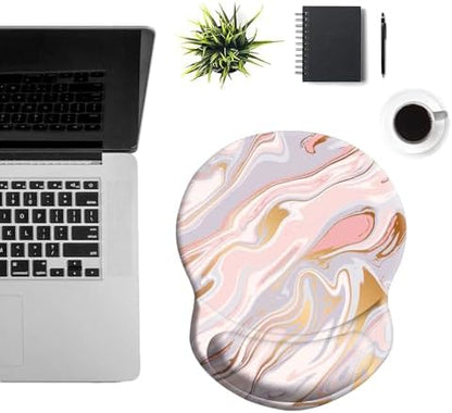 Ergonomic Wrist Support Mouse Pad - Comfortable Computer Mouse Pad with Non-Slip PU Base for Home Office Working Gaming (Pink Fantasy Gilt Marble)