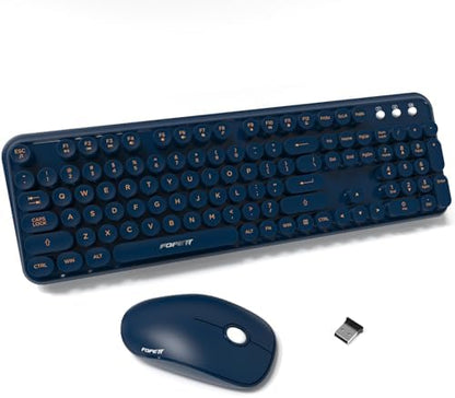 Wireless Keyboard and Mouse Combo with Switch Button- 2.4GHz Cordless Typewriter Keyboard | Auto-Sleep | USB Receiver for Windows PC/Laptop - Dark Blue
