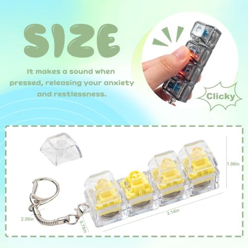 2Pcs Light Up Keyboard Fidget Toy, Clicky & Creamy Clicker Fidget Keychain