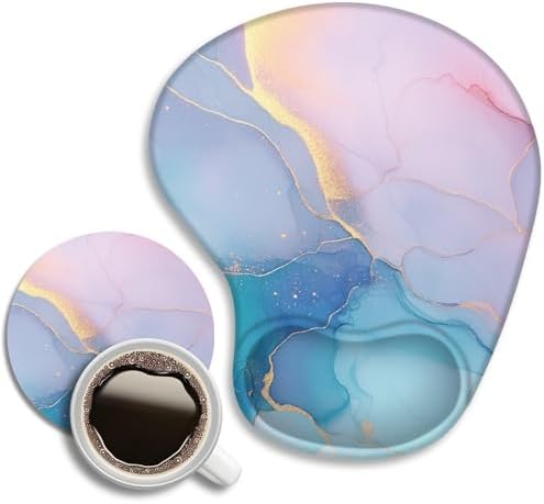 Marble Mouse Pad with Wrist Support+Cute Cup Mat