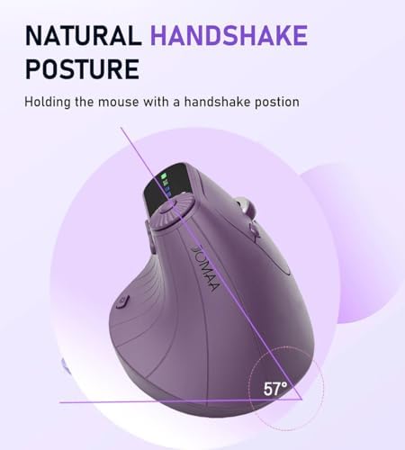 JOMAA Wireless 2.4G & Dual Bluetooth Three-Channel Ergonomic Vertical Mouse Adjustable DPI, Multi-Function Turntable for PC, Laptop, MacBook, Rechargeable (Purple)
