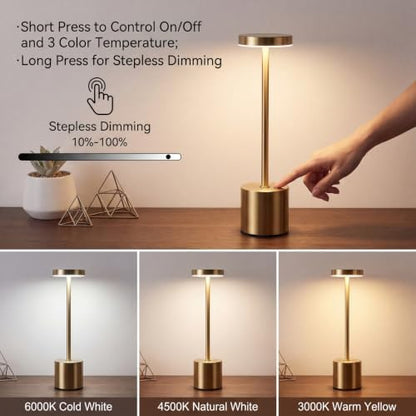 Cordless Table Lamp Set of 2, Gold Rechargeable Table Light